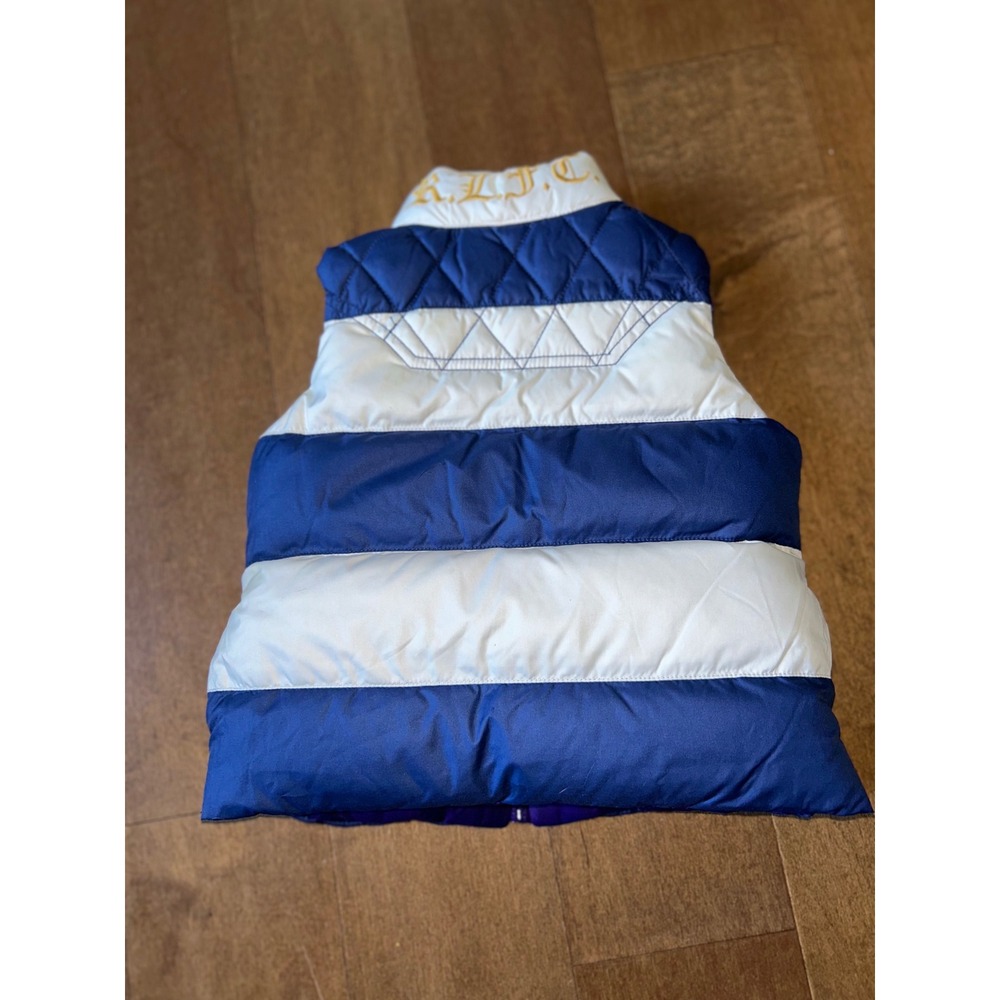 Polo Ralph Lauren Kids Reversible Puffer Vest Purple Blue White Striped Crest - Picture 11 of 12